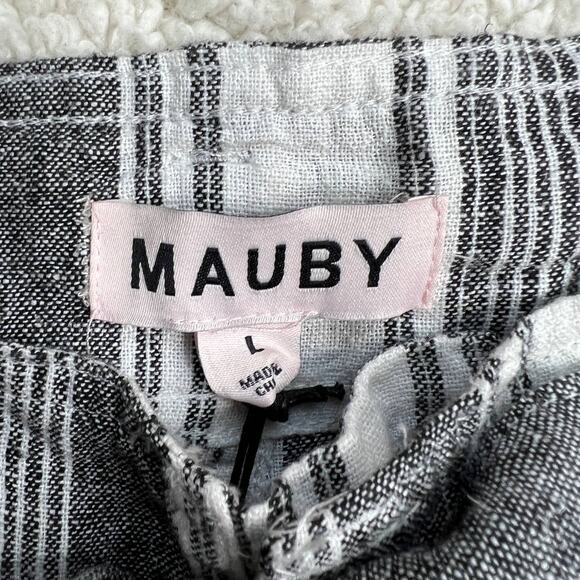Mauby Stony Black White Stripe Linen Blend High Rise Short Large - Picture 3 of 10
